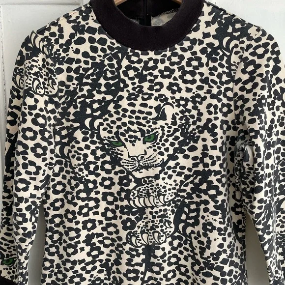 Free People Black & White Hersey Leopard Print Dress with Green Eyes Y2K S/M Vtg - Picture 2 of 8